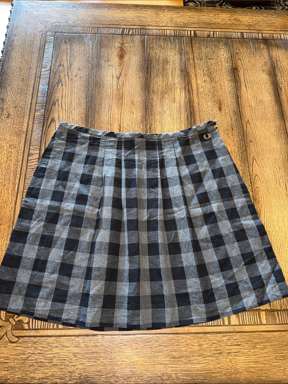 Fred Perry Black and Gray Plaid A-Line Skirt